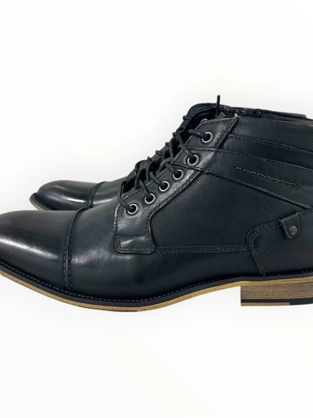 Steve Madden Jotter Men’s Black Leather Cap Toe Ankle Boots Size 10 New Box